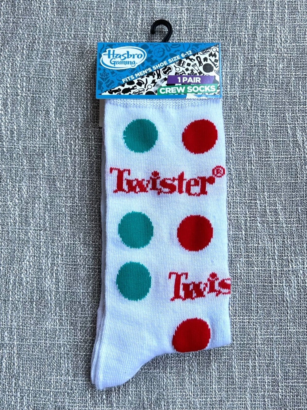 NWT Hasbro Gaming Men's Twister Crew Socks - Shoe Size 6-12 - Blue Red Spots